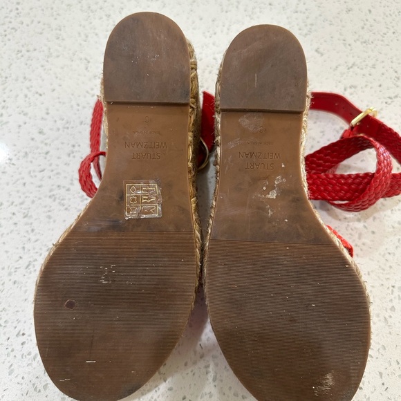 Stuart Weitzman Red and Pink Woven Wedges - Picture 4 of 4